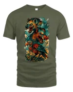 Fierce Hyena Boar Vulture Graphic T Shirt Dark Fantasy Tee - military green t-shirt on white background