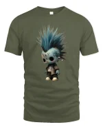 Cute Punk Doll with Blue Mohawk Graphic T Shirt Art Tee - military green t-shirt on white background