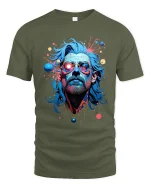 Psychedelic Bearded Man Portrait Graphic T Shirt Trippy Art Tee - military green t-shirt on white background