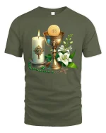 Holy Communion Symbols Graphic T Shirt Faith Inspired Art Tee - military green t-shirt on white background