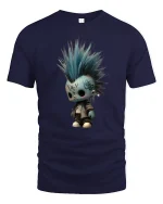 Cute Punk Doll with Blue Mohawk Graphic T Shirt Art Tee - navy t-shirt on white background