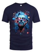 Psychedelic Bearded Man Portrait Graphic T Shirt Trippy Art Tee - navy t-shirt on white background