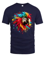 Colorful Macaw Parrot Splash Art Graphic T Shirt Bold Tee - navy t-shirt on white background
