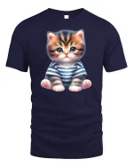 Cute Kitten in Striped Shirt Graphic T Shirt Adorable Tee - navy t-shirt on white background