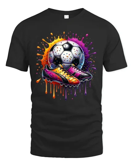 Color Splash Soccer Art Tshirt With Cleats Energy Vibes - black t-shirt on white background