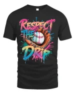 Respect The Drip Baseball Graphic Tshirt Bold Street Sports Style - black t-shirt on white background