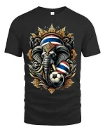Thailand Elephant Soccer Graphic Tshirt With Royal Power Art Style - black t-shirt on white background