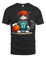 Funny Basketball Cat Graphic Tshirt With Street Style Attitude - black t-shirt on white background