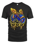 Neon Honey Bee Graphic Tshirt With Dripping Honey Street Art - black t-shirt on white background