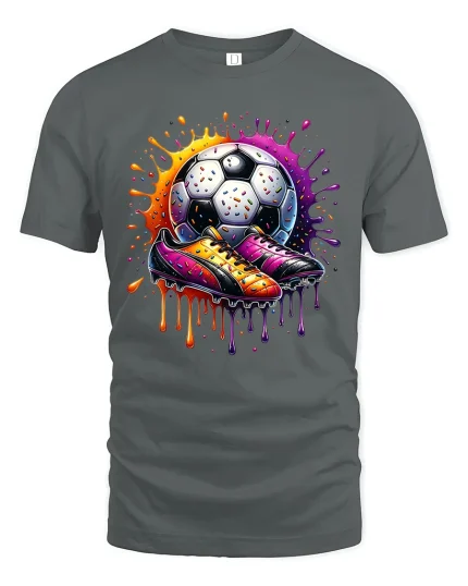 Color Splash Soccer Art Tshirt With Cleats Energy Vibes - gray t-shirt on white background