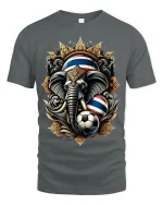 Thailand Elephant Soccer Graphic Tshirt With Royal Power Art Style - gray t-shirt on white background