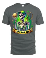 Lets Par Tee Funny Golf Skeleton Graphic Tshirt Bold Humor Style - gray t-shirt on white background