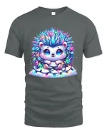 Cute Hedgehog Tshirt With Sparkly Lights Cozy Holiday Joy - gray t-shirt on white background