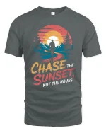 Chase The Sunset Not The Hours Inspirational Adventure Graphic Tshirt - gray t-shirt on white background