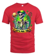 Lets Par Tee Funny Golf Skeleton Graphic Tshirt Bold Humor Style - red t-shirt on white background