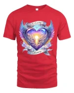 In Loving Memory Angel Wing Heart Sunset Art Tshirt Emotional Design - red t-shirt on white background