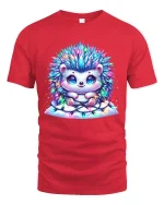 Cute Hedgehog Tshirt With Sparkly Lights Cozy Holiday Joy - red t-shirt on white background