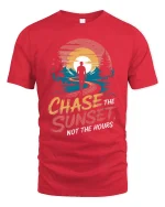 Chase The Sunset Not The Hours Inspirational Adventure Graphic Tshirt - red t-shirt on white background