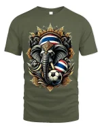 Thailand Elephant Soccer Graphic Tshirt With Royal Power Art Style - military green t-shirt on white background