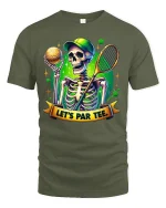 Lets Par Tee Funny Golf Skeleton Graphic Tshirt Bold Humor Style - military green t-shirt on white background