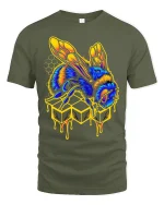 Neon Honey Bee Graphic Tshirt With Dripping Honey Street Art - military green t-shirt on white background