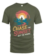 Chase The Sunset Not The Hours Inspirational Adventure Graphic Tshirt - military green t-shirt on white background