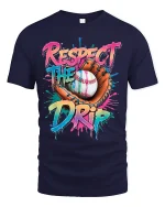 Respect The Drip Baseball Graphic Tshirt Bold Street Sports Style - navy t-shirt on white background