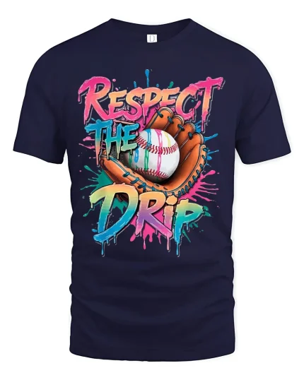 Respect The Drip Baseball Graphic Tshirt Bold Street Sports Style - navy t-shirt on white background