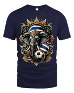 Thailand Elephant Soccer Graphic Tshirt With Royal Power Art Style - navy t-shirt on white background