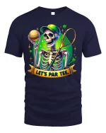 Lets Par Tee Funny Golf Skeleton Graphic Tshirt Bold Humor Style - navy t-shirt on white background