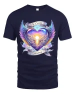 In Loving Memory Angel Wing Heart Sunset Art Tshirt Emotional Design - navy t-shirt on white background