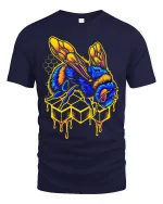 Neon Honey Bee Graphic Tshirt With Dripping Honey Street Art - navy t-shirt on white background