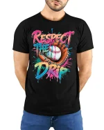 Respect The Drip Baseball Graphic Tshirt Bold Street Sports Style - model wearing black tee with hands behind back
