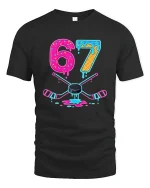 67 Neon Donut Hockey T Shirt With Funny Melting Ice Style - black t-shirt on white background