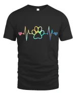 Rainbow Heartbeat Paw Print Love Graphic T Shirt - black t-shirt on white background