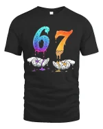 Dripping 67 Number Art Graphic T Shirt With Bold Creative Style - black t-shirt on white background