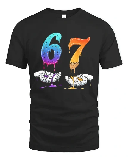 Dripping 67 Number Art Graphic T Shirt With Bold Creative Style - black t-shirt on white background
