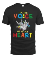 Im His Voice He Is My Heart Autism Awareness Graphic T Shirt - black t-shirt on white background