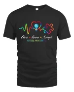 Live Love Accept Autism Awareness T Shirt With Colorful Heartbeat - black t-shirt on white background