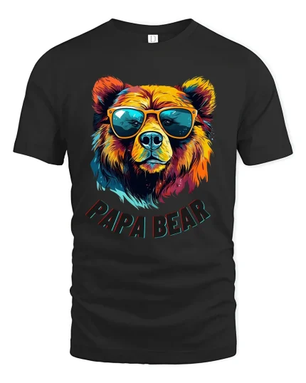 Papa Bear T Shirt With Cool Sunglasses And Colorful Art Style - black t-shirt on white background