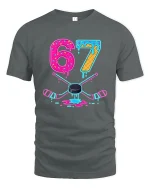 67 Neon Donut Hockey T Shirt With Funny Melting Ice Style - gray t-shirt on white background