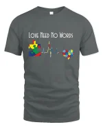 Love Need No Words Autism Puzzle Heartbeat Graphic T Shirt - gray t-shirt on white background