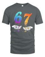Dripping 67 Number Art Graphic T Shirt With Bold Creative Style - gray t-shirt on white background