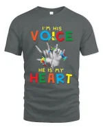 Im His Voice He Is My Heart Autism Awareness Graphic T Shirt - gray t-shirt on white background