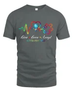 Live Love Accept Autism Awareness T Shirt With Colorful Heartbeat - gray t-shirt on white background