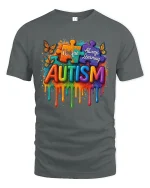 Unique Always Learning Autism Awareness T Shirt With Puzzle Art - gray t-shirt on white background