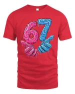 Funny 67 Donut Style T Shirt With Dripping Candy Art Design - red t-shirt on white background
