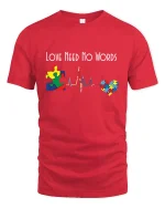 Love Need No Words Autism Puzzle Heartbeat Graphic T Shirt - red t-shirt on white background