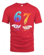 Dripping 67 Number Art Graphic T Shirt With Bold Creative Style - red t-shirt on white background