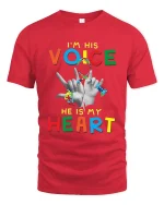 Im His Voice He Is My Heart Autism Awareness Graphic T Shirt - red t-shirt on white background
